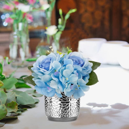 Hydrangea Artificial Flowers with Vase White Silk Fake Flowers Arrangements in Glass Vase with Faux Water for Home Bathroom Office Table Centerpiece Shelf Decorations