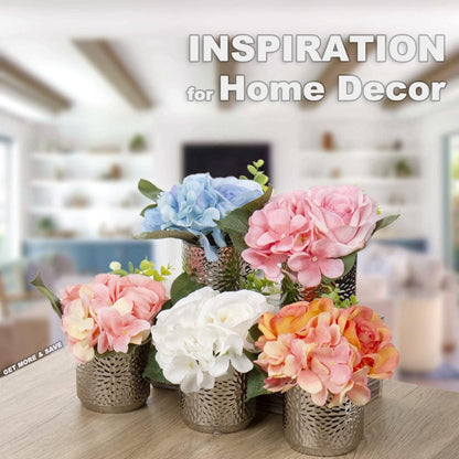 Hydrangea Artificial Flowers with Vase White Silk Fake Flowers Arrangements in Glass Vase with Faux Water for Home Bathroom Office Table Centerpiece Shelf Decorations