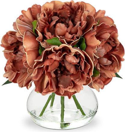 Hydrangea Artificial Flowers with Vase White Silk Fake Flowers Arrangements in Glass Vase with Faux Water for Home Bathroom Office Table Centerpiece Shelf Decorations