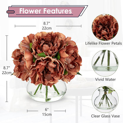Hydrangea Artificial Flowers with Vase White Silk Fake Flowers Arrangements in Glass Vase with Faux Water for Home Bathroom Office Table Centerpiece Shelf Decorations