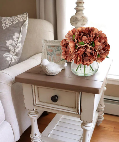 Hydrangea Artificial Flowers with Vase White Silk Fake Flowers Arrangements in Glass Vase with Faux Water for Home Bathroom Office Table Centerpiece Shelf Decorations