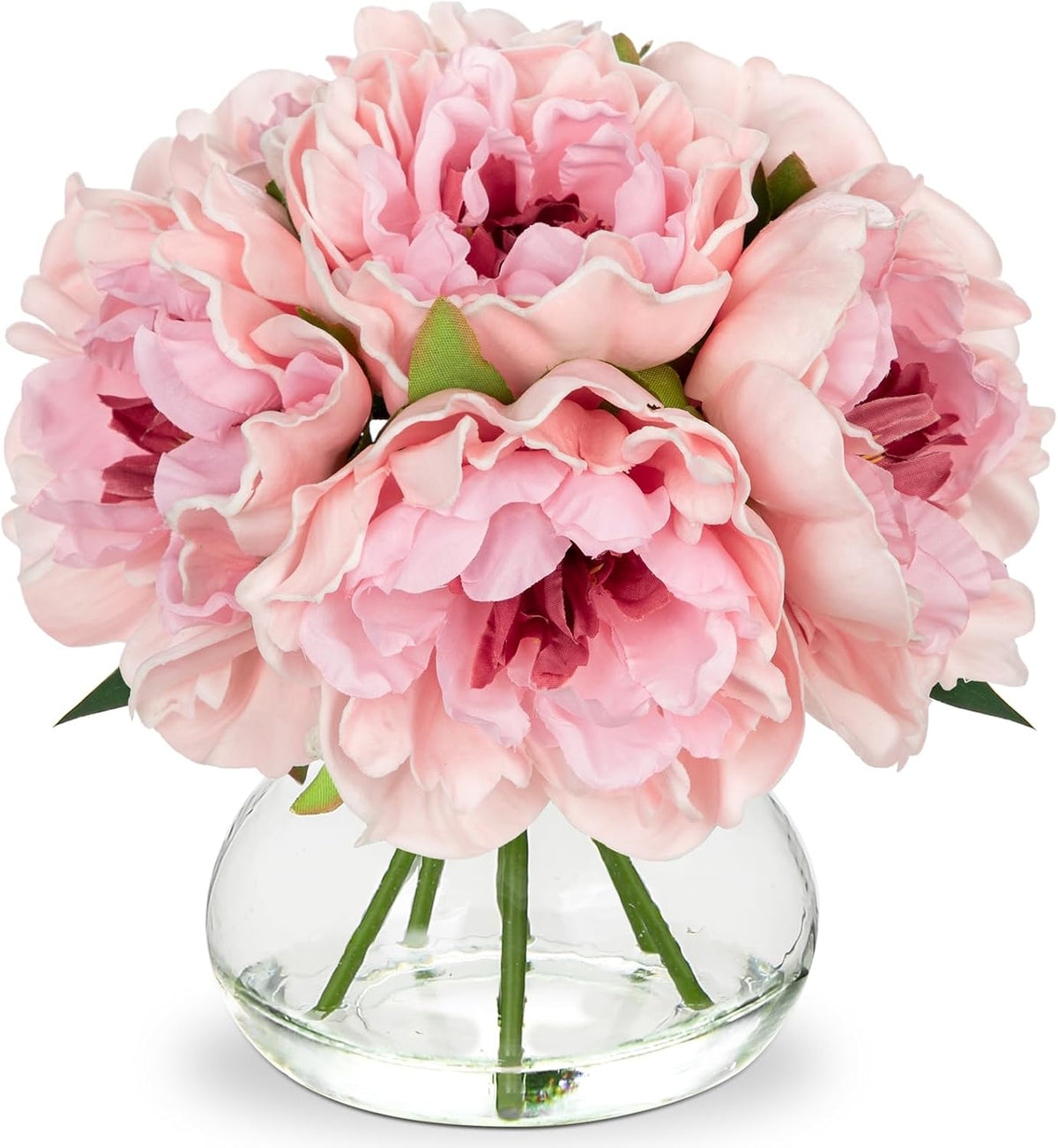 Hydrangea Artificial Flowers with Vase White Silk Fake Flowers Arrangements in Glass Vase with Faux Water for Home Bathroom Office Table Centerpiece Shelf Decorations