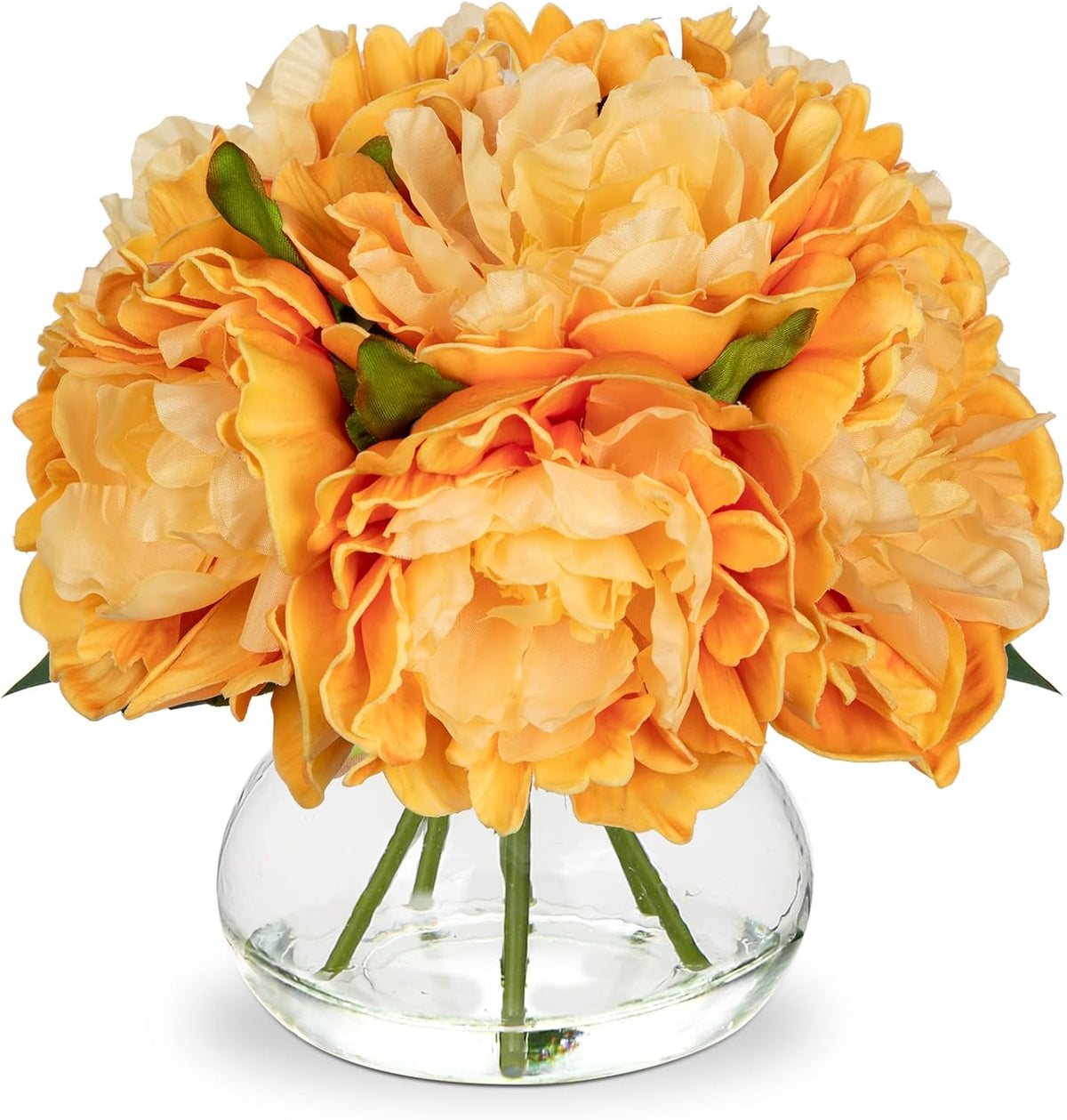 Hydrangea Artificial Flowers with Vase White Silk Fake Flowers Arrangements in Glass Vase with Faux Water for Home Bathroom Office Table Centerpiece Shelf Decorations