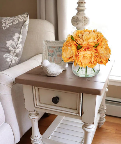 Hydrangea Artificial Flowers with Vase White Silk Fake Flowers Arrangements in Glass Vase with Faux Water for Home Bathroom Office Table Centerpiece Shelf Decorations