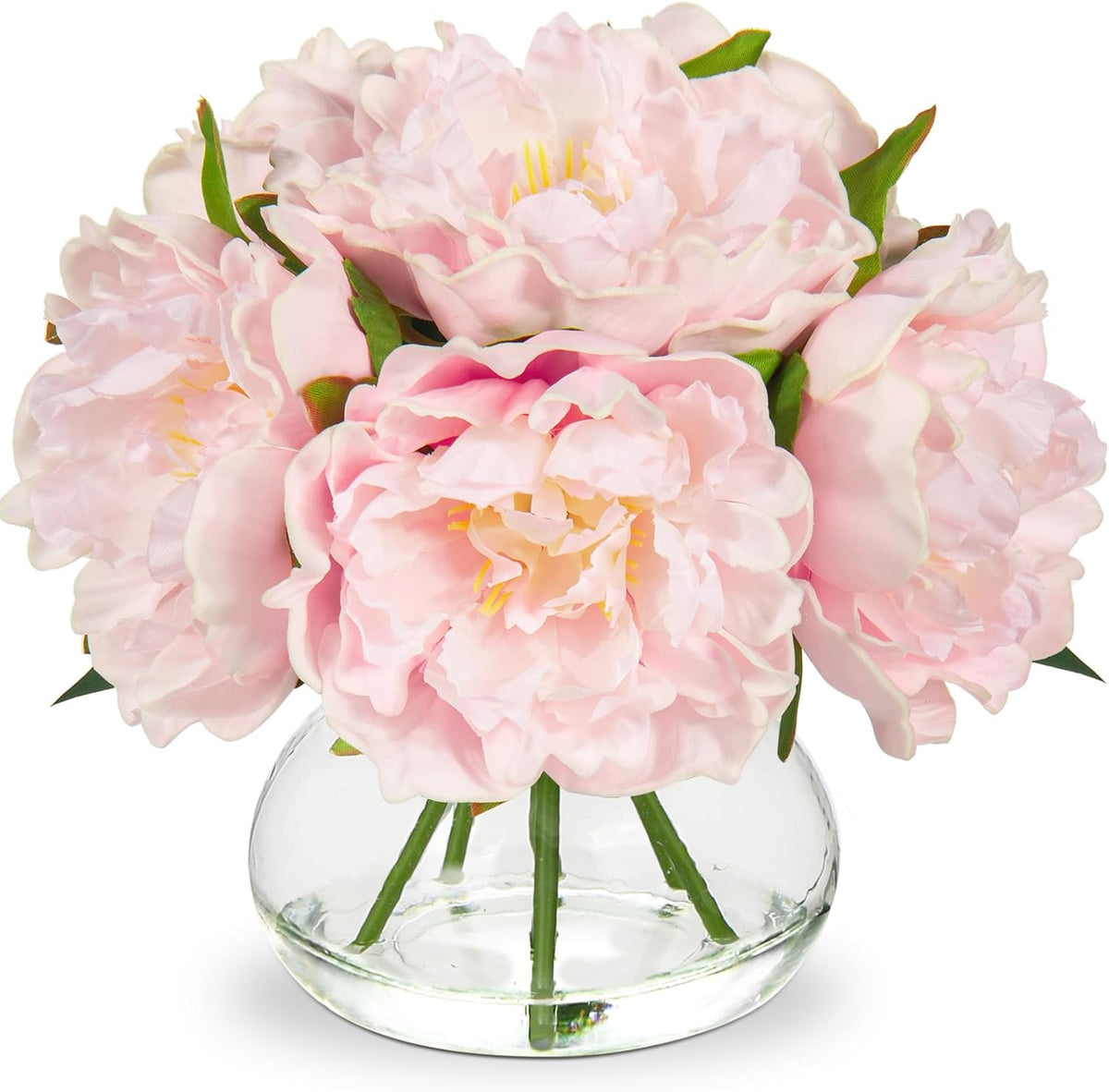 Hydrangea Artificial Flowers with Vase White Silk Fake Flowers Arrangements in Glass Vase with Faux Water for Home Bathroom Office Table Centerpiece Shelf Decorations