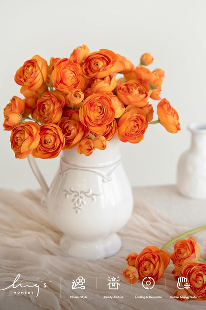 Fake Flower Artificial Flower Faux Silk Ranunculus Dusty Rose | Silk Flower, Realistic Artificial Flowers, Flowers for Vase, Real Touch Flowers, Table Centerpieces, Faux Floral Stems, 18pcs