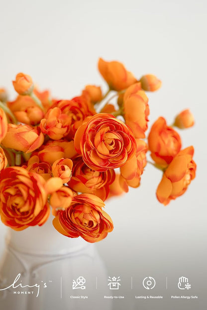 Fake Flower Artificial Flower Faux Silk Ranunculus Dusty Rose | Silk Flower, Realistic Artificial Flowers, Flowers for Vase, Real Touch Flowers, Table Centerpieces, Faux Floral Stems, 18pcs