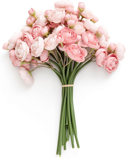 Fake Flower Artificial Flower Faux Silk Ranunculus Dusty Rose | Silk Flower, Realistic Artificial Flowers, Flowers for Vase, Real Touch Flowers, Table Centerpieces, Faux Floral Stems, 18pcs