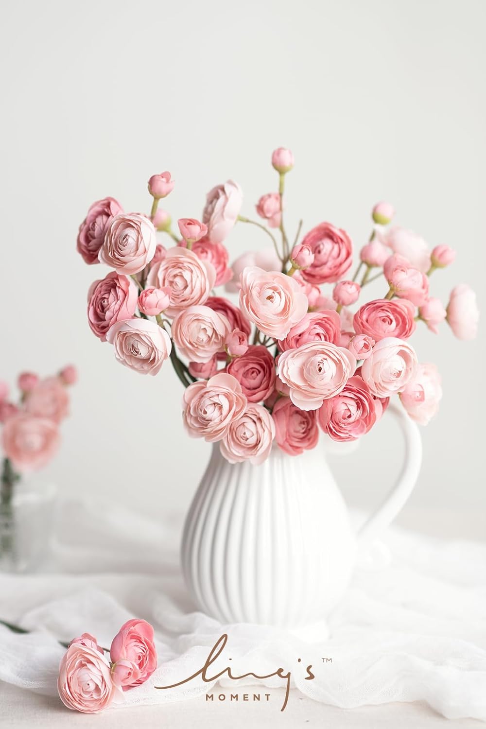 Fake Flower Artificial Flower Faux Silk Ranunculus Dusty Rose | Silk Flower, Realistic Artificial Flowers, Flowers for Vase, Real Touch Flowers, Table Centerpieces, Faux Floral Stems, 18pcs