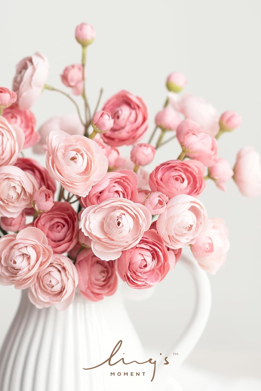 Fake Flower Artificial Flower Faux Silk Ranunculus Dusty Rose | Silk Flower, Realistic Artificial Flowers, Flowers for Vase, Real Touch Flowers, Table Centerpieces, Faux Floral Stems, 18pcs
