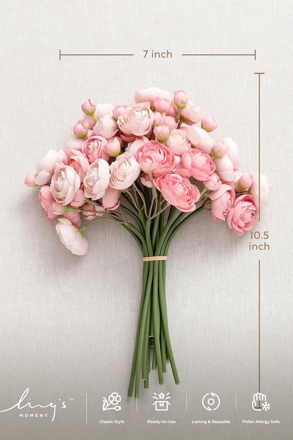 Fake Flower Artificial Flower Faux Silk Ranunculus Dusty Rose | Silk Flower, Realistic Artificial Flowers, Flowers for Vase, Real Touch Flowers, Table Centerpieces, Faux Floral Stems, 18pcs