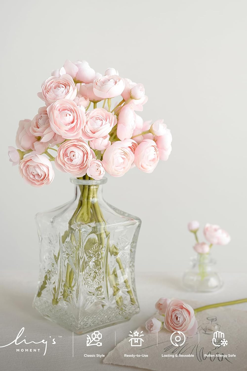 Fake Flower Artificial Flower Faux Silk Ranunculus Dusty Rose | Silk Flower, Realistic Artificial Flowers, Flowers for Vase, Real Touch Flowers, Table Centerpieces, Faux Floral Stems, 18pcs