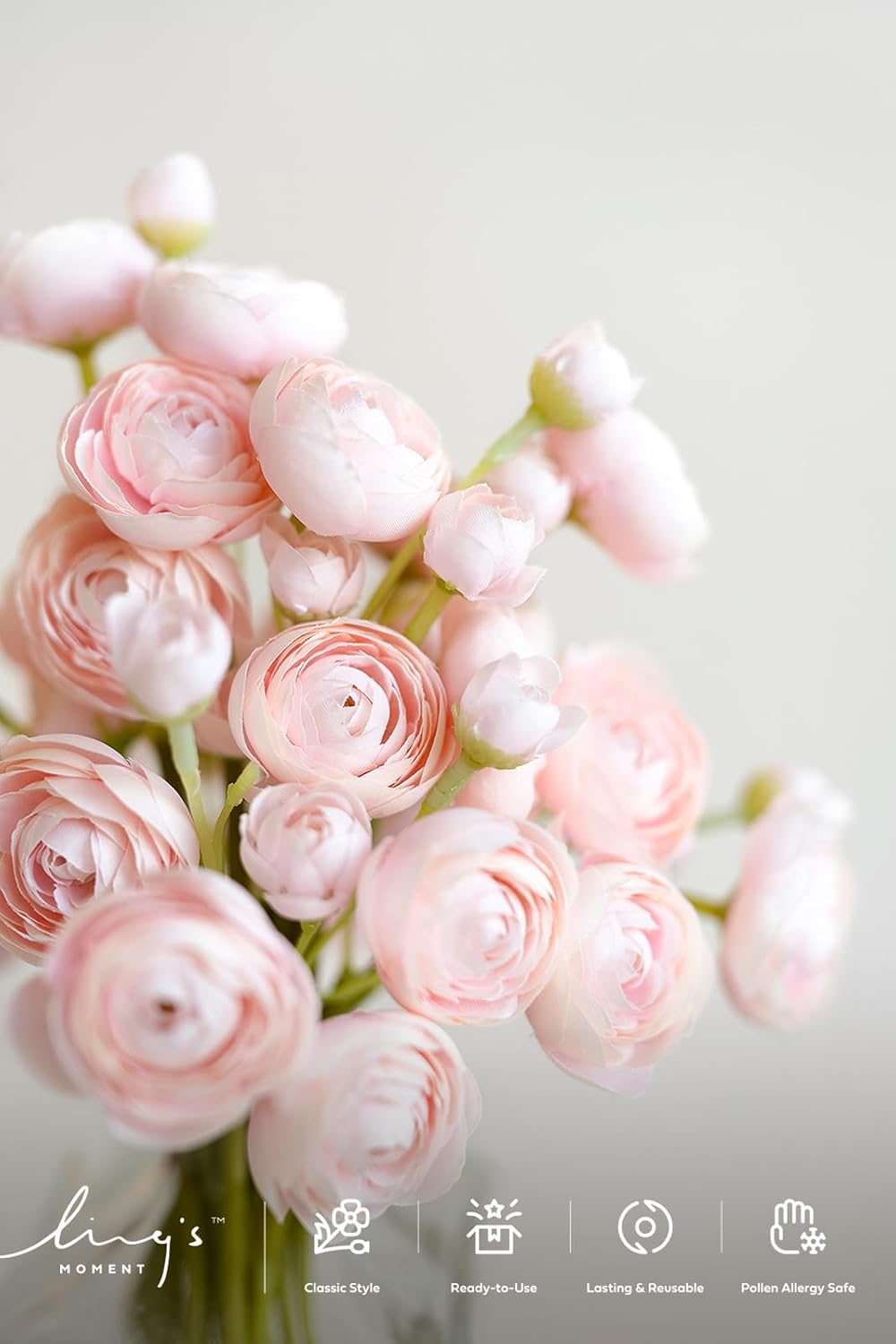 Fake Flower Artificial Flower Faux Silk Ranunculus Dusty Rose | Silk Flower, Realistic Artificial Flowers, Flowers for Vase, Real Touch Flowers, Table Centerpieces, Faux Floral Stems, 18pcs