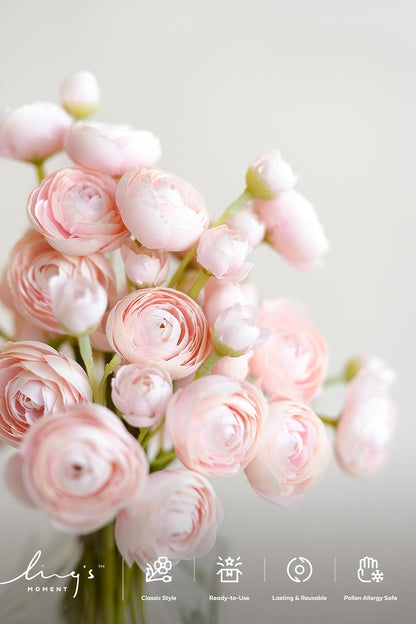 Fake Flower Artificial Flower Faux Silk Ranunculus Dusty Rose | Silk Flower, Realistic Artificial Flowers, Flowers for Vase, Real Touch Flowers, Table Centerpieces, Faux Floral Stems, 18pcs