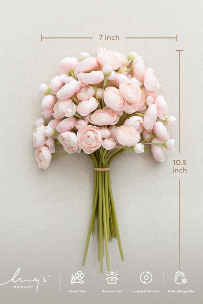 Fake Flower Artificial Flower Faux Silk Ranunculus Dusty Rose | Silk Flower, Realistic Artificial Flowers, Flowers for Vase, Real Touch Flowers, Table Centerpieces, Faux Floral Stems, 18pcs