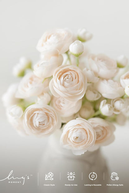 Fake Flower Artificial Flower Faux Silk Ranunculus Dusty Rose | Silk Flower, Realistic Artificial Flowers, Flowers for Vase, Real Touch Flowers, Table Centerpieces, Faux Floral Stems, 18pcs