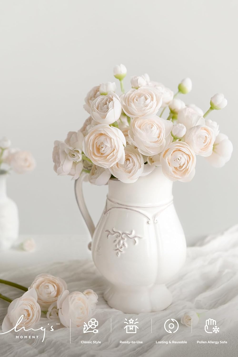 Fake Flower Artificial Flower Faux Silk Ranunculus Dusty Rose | Silk Flower, Realistic Artificial Flowers, Flowers for Vase, Real Touch Flowers, Table Centerpieces, Faux Floral Stems, 18pcs