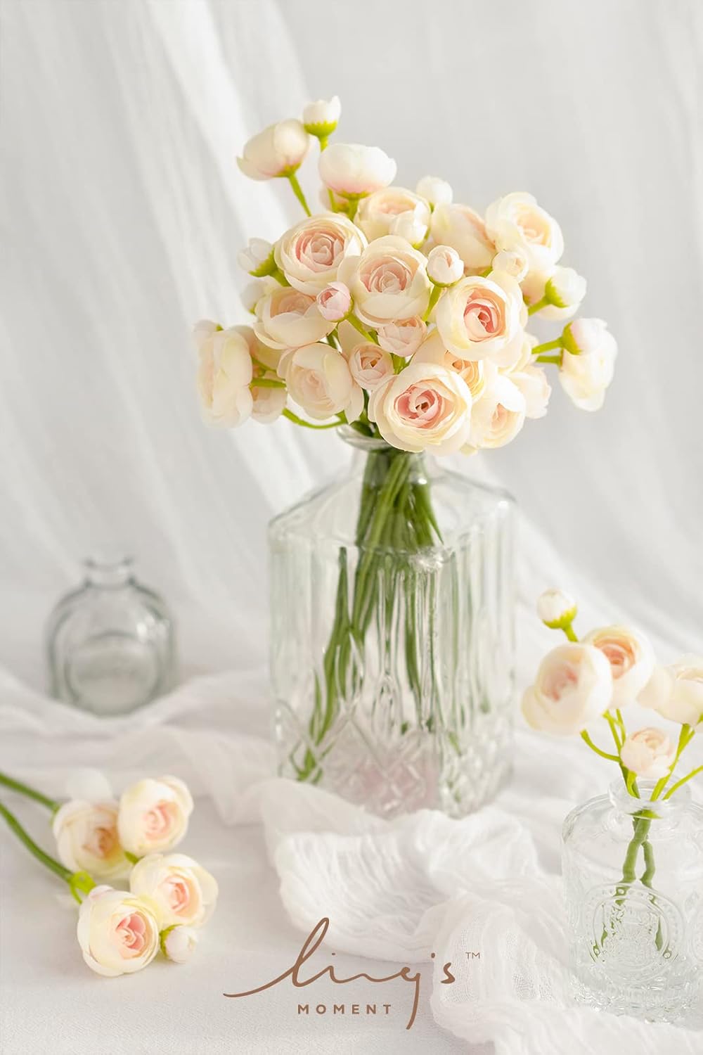 Fake Flower Artificial Flower Faux Silk Ranunculus Dusty Rose | Silk Flower, Realistic Artificial Flowers, Flowers for Vase, Real Touch Flowers, Table Centerpieces, Faux Floral Stems, 18pcs