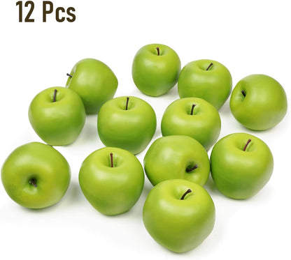 12PCS Fake Green Apples, 3" Lifelike Artificial Apples | Lifelike Fake Green Apples, Realistic Faux Fruit, Home Decor Farmhouse Kitchen Decoration, Photography Props