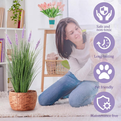 2 Pieces Faux Plants Outdoor 3 ft Tall Artificial Lavender Plant Potted Artificial Lavender Faux Greenery Floor Flowers for Housewarming Gift House Garden Bathroom Lobby Outdoor