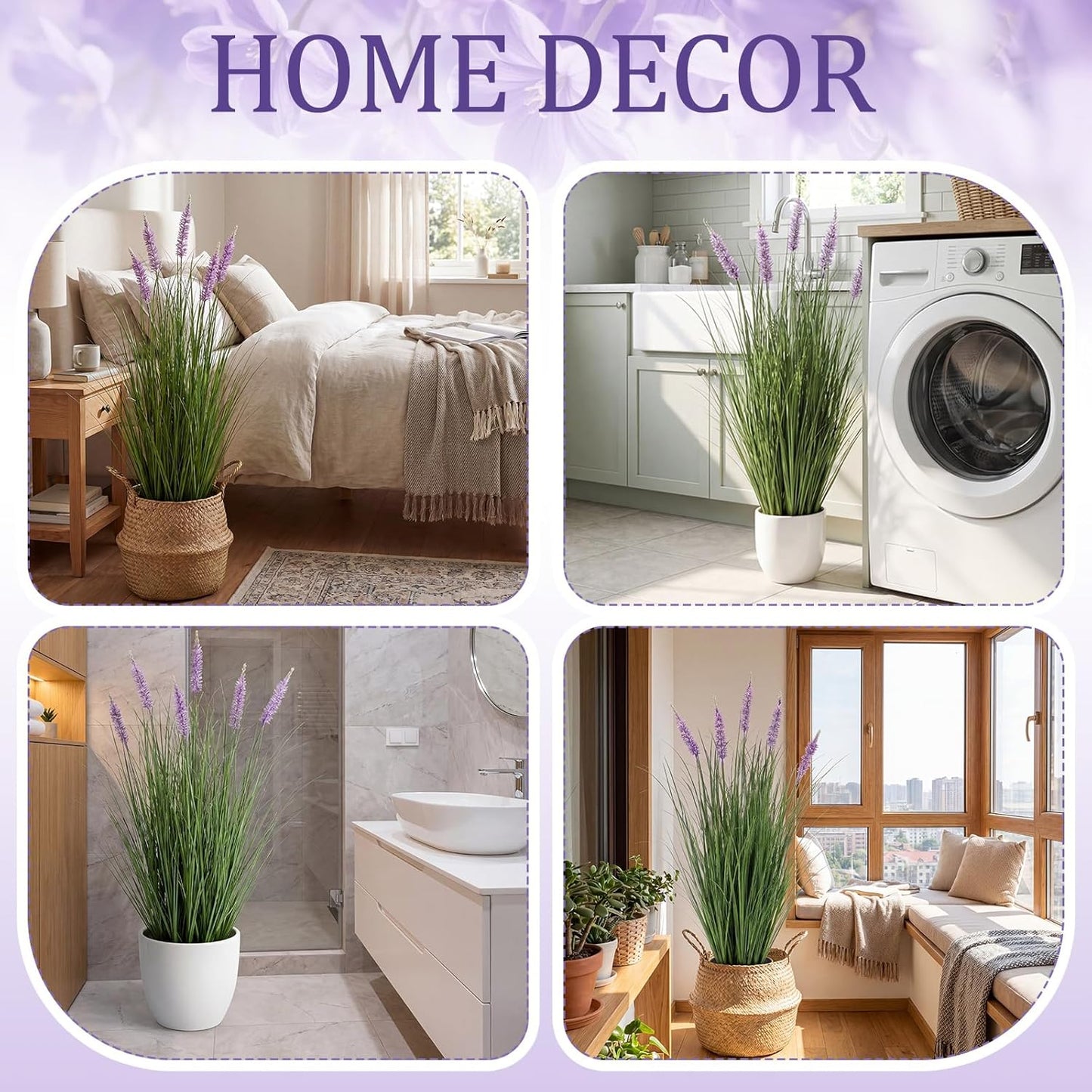 2 Pieces Faux Plants Outdoor 3 ft Tall Artificial Lavender Plant Potted Artificial Lavender Faux Greenery Floor Flowers for Housewarming Gift House Garden Bathroom Lobby Outdoor