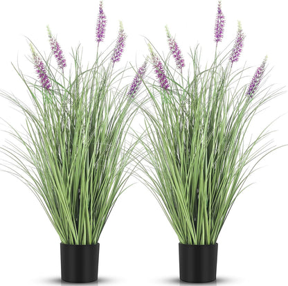 2 Pieces Faux Plants Outdoor 3 ft Tall Artificial Lavender Plant Potted Artificial Lavender Faux Greenery Floor Flowers for Housewarming Gift House Garden Bathroom Lobby Outdoor