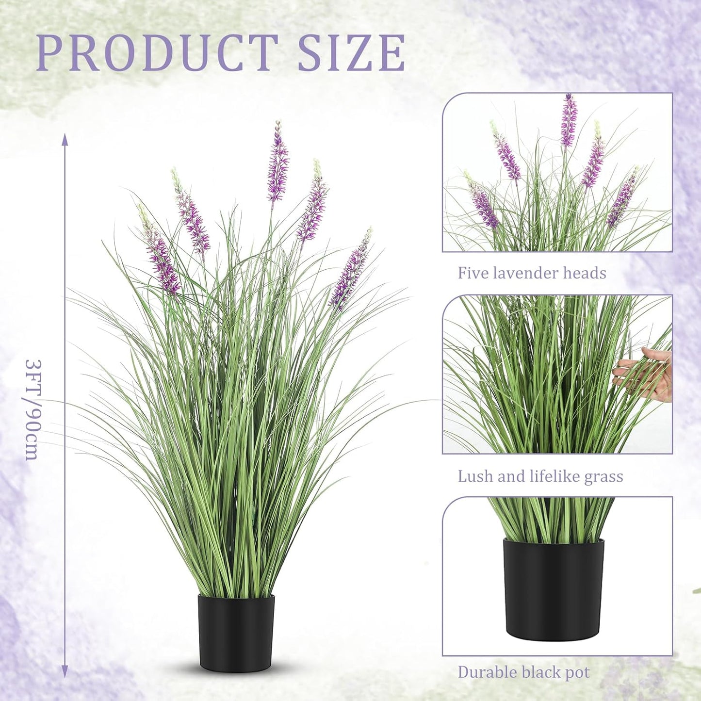 2 Pieces Faux Plants Outdoor 3 ft Tall Artificial Lavender Plant Potted Artificial Lavender Faux Greenery Floor Flowers for Housewarming Gift House Garden Bathroom Lobby Outdoor