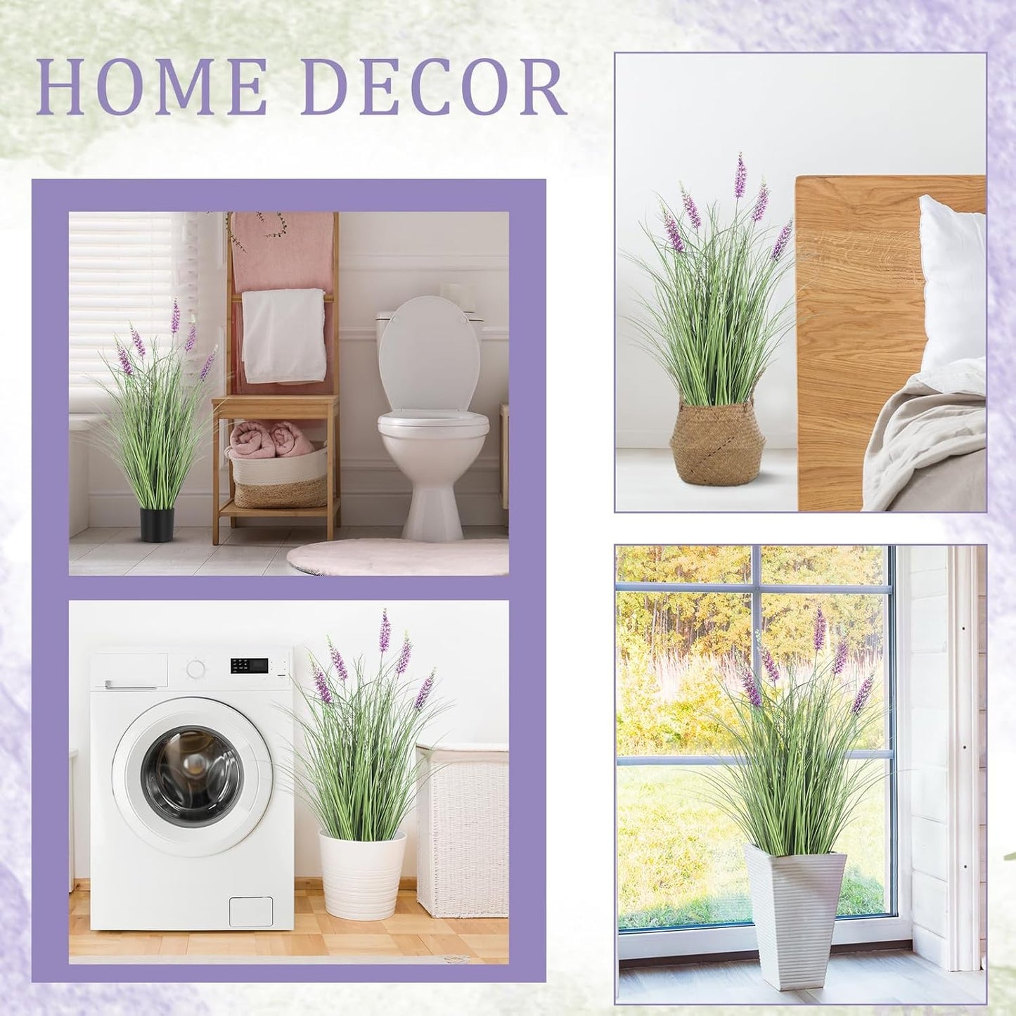 2 Pieces Faux Plants Outdoor 3 ft Tall Artificial Lavender Plant Potted Artificial Lavender Faux Greenery Floor Flowers for Housewarming Gift House Garden Bathroom Lobby Outdoor