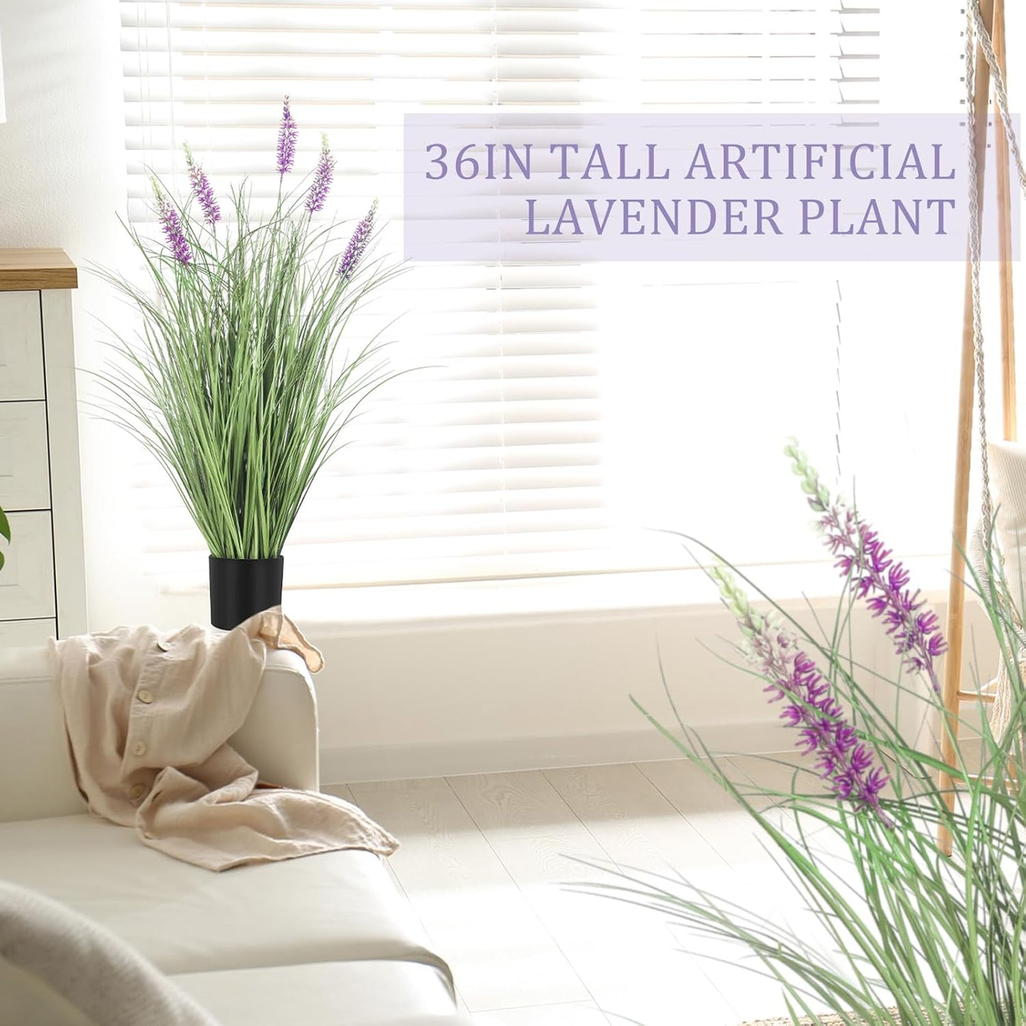 2 Pieces Faux Plants Outdoor 3 ft Tall Artificial Lavender Plant Potted Artificial Lavender Faux Greenery Floor Flowers for Housewarming Gift House Garden Bathroom Lobby Outdoor
