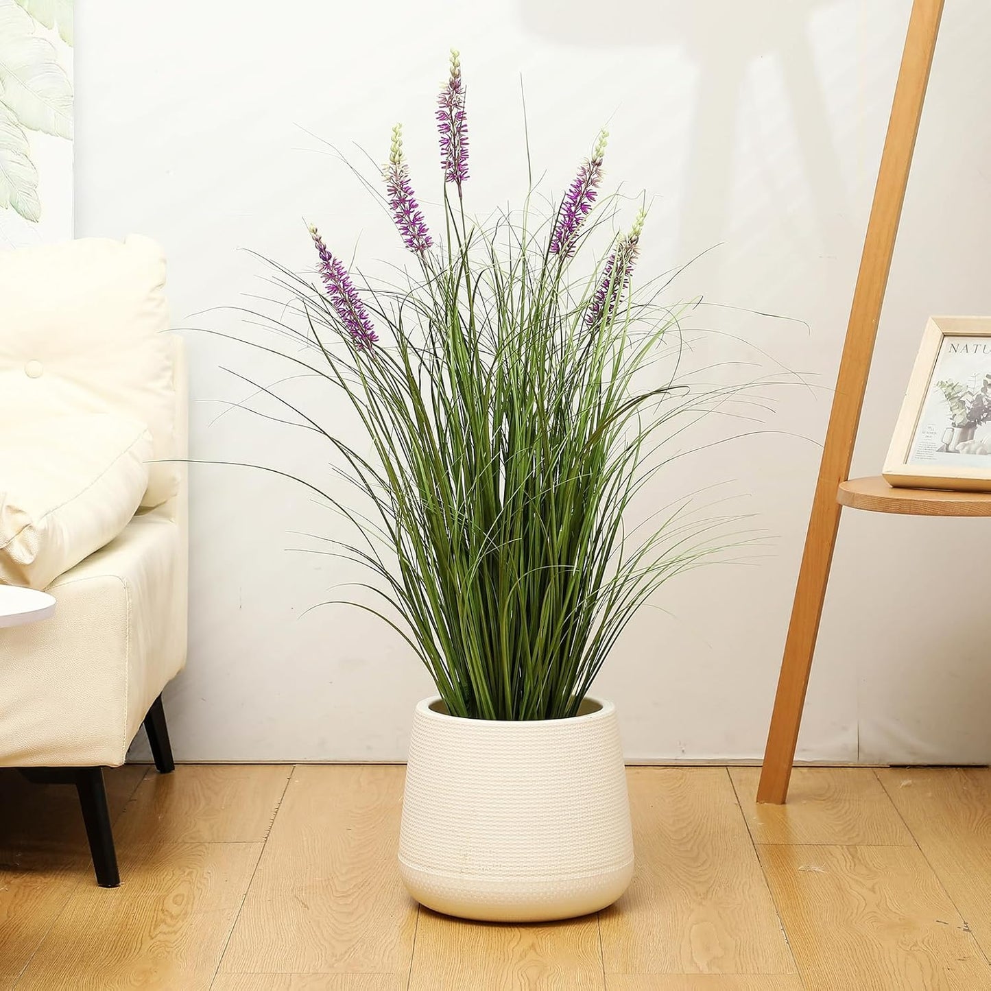 2 Pieces Faux Plants Outdoor 3 ft Tall Artificial Lavender Plant Potted Artificial Lavender Faux Greenery Floor Flowers for Housewarming Gift House Garden Bathroom Lobby Outdoor