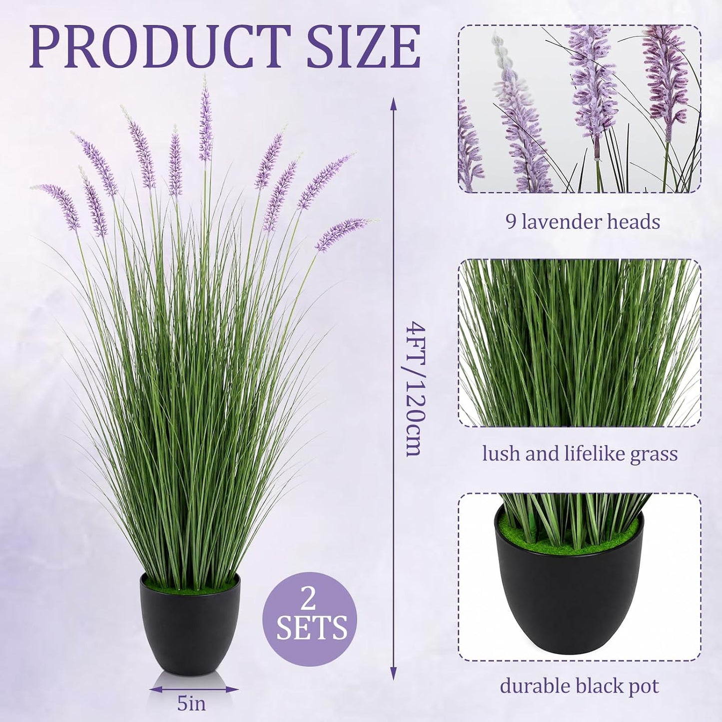 2 Pieces Faux Plants Outdoor 3 ft Tall Artificial Lavender Plant Potted Artificial Lavender Faux Greenery Floor Flowers for Housewarming Gift House Garden Bathroom Lobby Outdoor