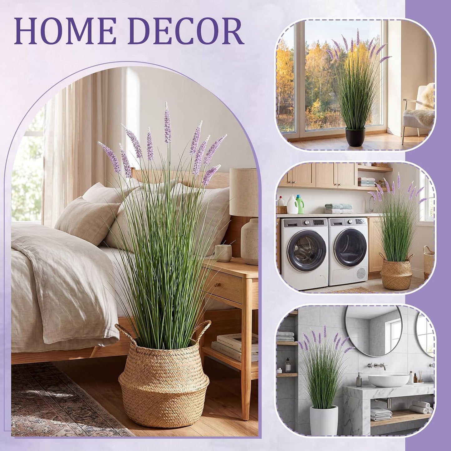 2 Pieces Faux Plants Outdoor 3 ft Tall Artificial Lavender Plant Potted Artificial Lavender Faux Greenery Floor Flowers for Housewarming Gift House Garden Bathroom Lobby Outdoor
