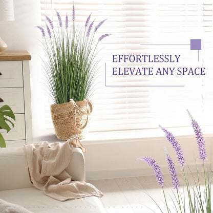 2 Pieces Faux Plants Outdoor 3 ft Tall Artificial Lavender Plant Potted Artificial Lavender Faux Greenery Floor Flowers for Housewarming Gift House Garden Bathroom Lobby Outdoor
