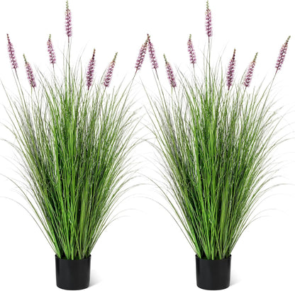2 Pieces Faux Plants Outdoor 3 ft Tall Artificial Lavender Plant Potted Artificial Lavender Faux Greenery Floor Flowers for Housewarming Gift House Garden Bathroom Lobby Outdoor