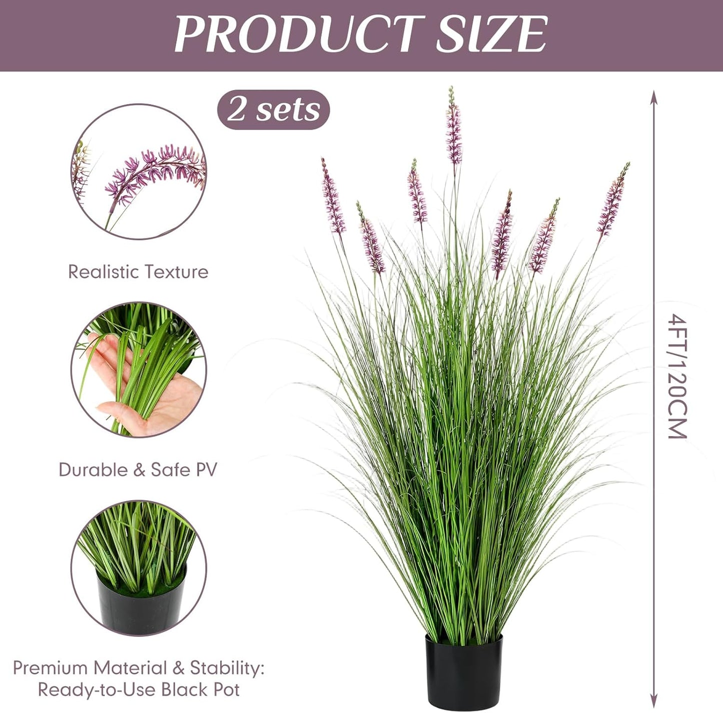 2 Pieces Faux Plants Outdoor 3 ft Tall Artificial Lavender Plant Potted Artificial Lavender Faux Greenery Floor Flowers for Housewarming Gift House Garden Bathroom Lobby Outdoor
