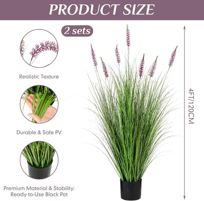 2 Pieces Faux Plants Outdoor 3 ft Tall Artificial Lavender Plant Potted Artificial Lavender Faux Greenery Floor Flowers for Housewarming Gift House Garden Bathroom Lobby Outdoor