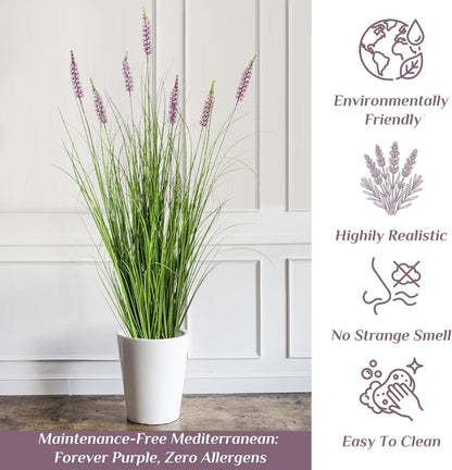 2 Pieces Faux Plants Outdoor 3 ft Tall Artificial Lavender Plant Potted Artificial Lavender Faux Greenery Floor Flowers for Housewarming Gift House Garden Bathroom Lobby Outdoor