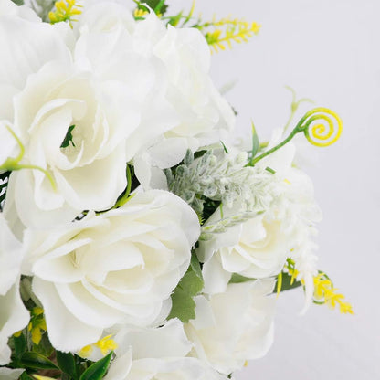 Artificial Flowers with Vase for Table Centerpieces,Fake Silk Gardenia Flower in Vase Decoration for Home Office Party (White)