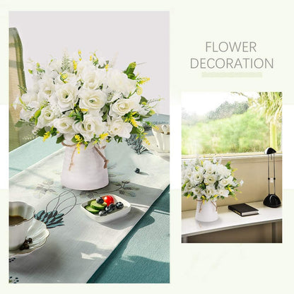Artificial Flowers with Vase for Table Centerpieces,Fake Silk Gardenia Flower in Vase Decoration for Home Office Party (White)