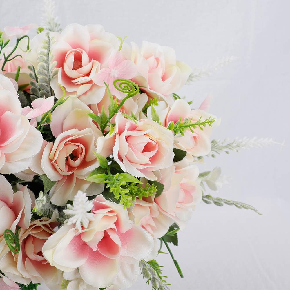 Artificial Flowers with Vase for Table Centerpieces,Fake Silk Gardenia Flower in Vase Decoration for Home Office Party (White)