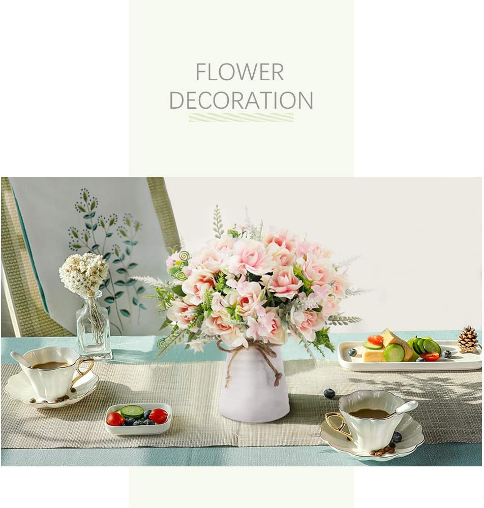 Artificial Flowers with Vase for Table Centerpieces,Fake Silk Gardenia Flower in Vase Decoration for Home Office Party (White)