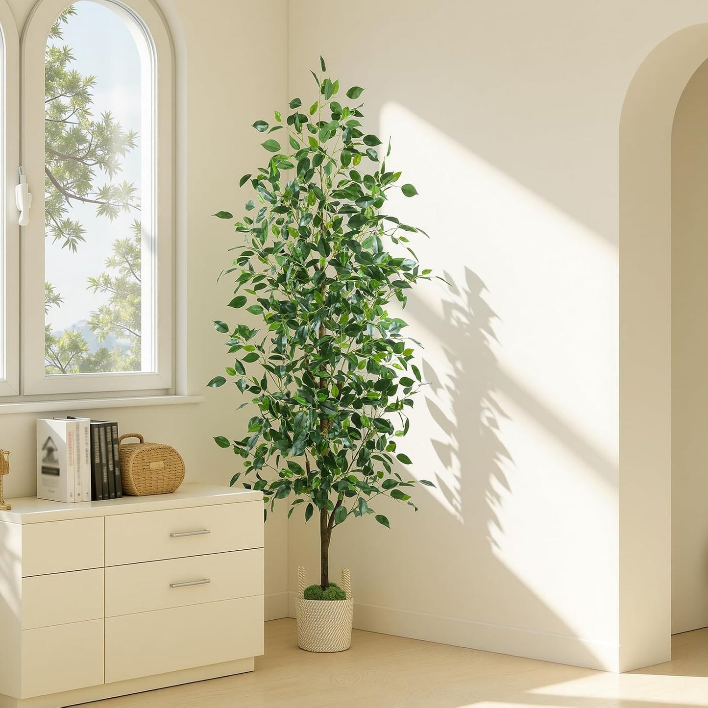 Faux Olive Tree 6FT, Artificial Potted Tree with Planter, Silk Plants Indoor Outdoor, Lifelike Olive Plants with Natural Wood Trunk, Fruits and Buds, Home Office Decor, 1 Pack
