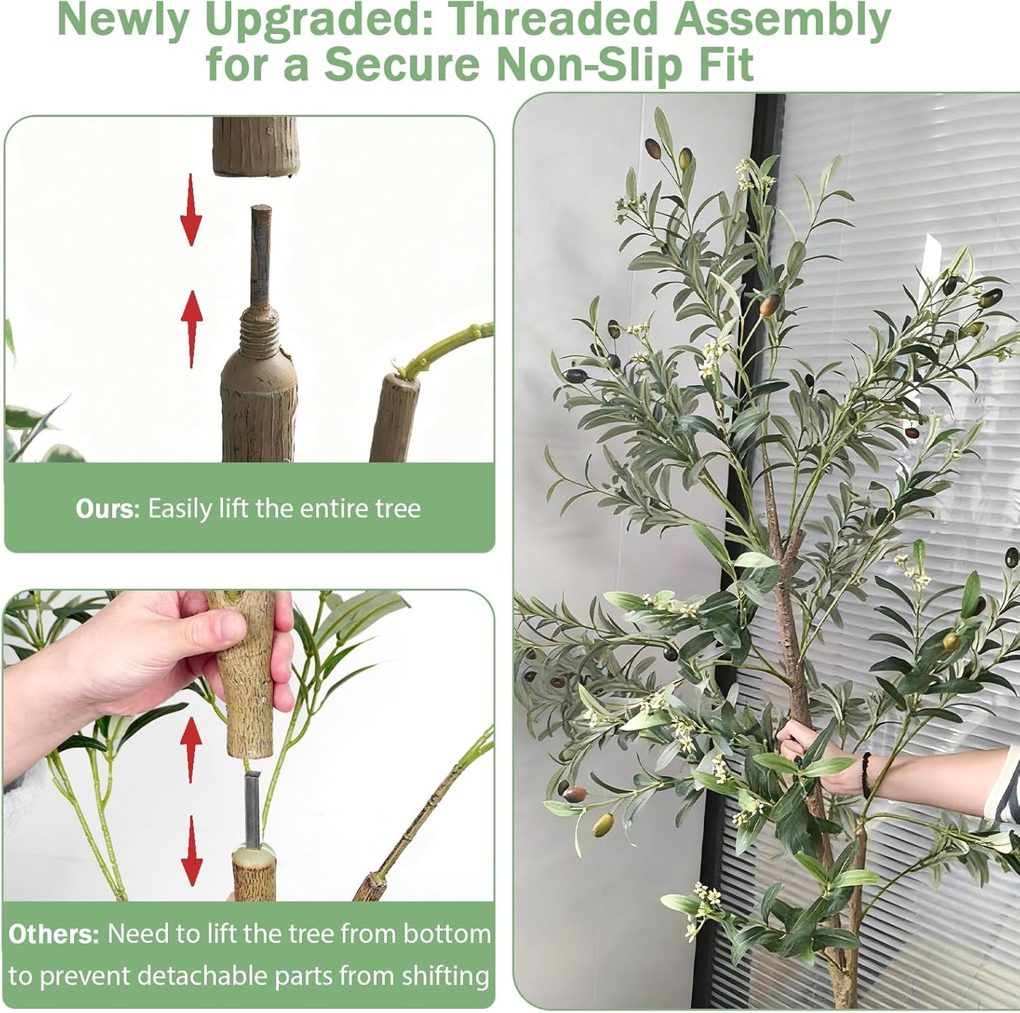 Faux Olive Tree 6FT, Artificial Potted Tree with Planter, Silk Plants Indoor Outdoor, Lifelike Olive Plants with Natural Wood Trunk, Fruits and Buds, Home Office Decor, 1 Pack