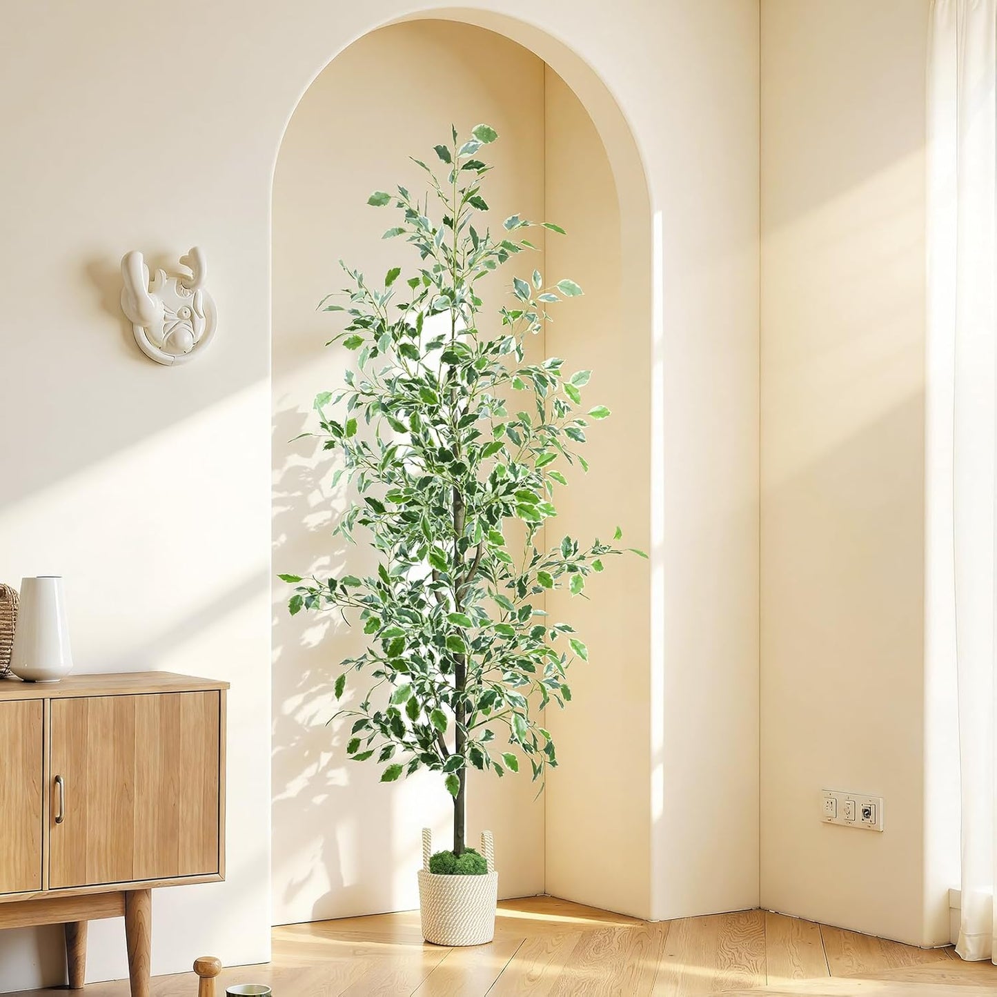 Faux Olive Tree 6FT, Artificial Potted Tree with Planter, Silk Plants Indoor Outdoor, Lifelike Olive Plants with Natural Wood Trunk, Fruits and Buds, Home Office Decor, 1 Pack
