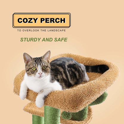 Cactus Cat Tree 40" Cat Tower with Large Metal Carpet Hammock, Cat Scratching Post for Indoor Cats with Condo & Replaceable Toy Ball, Green
