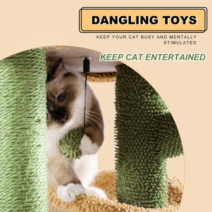 Cactus Cat Tree 40" Cat Tower with Large Metal Carpet Hammock, Cat Scratching Post for Indoor Cats with Condo & Replaceable Toy Ball, Green