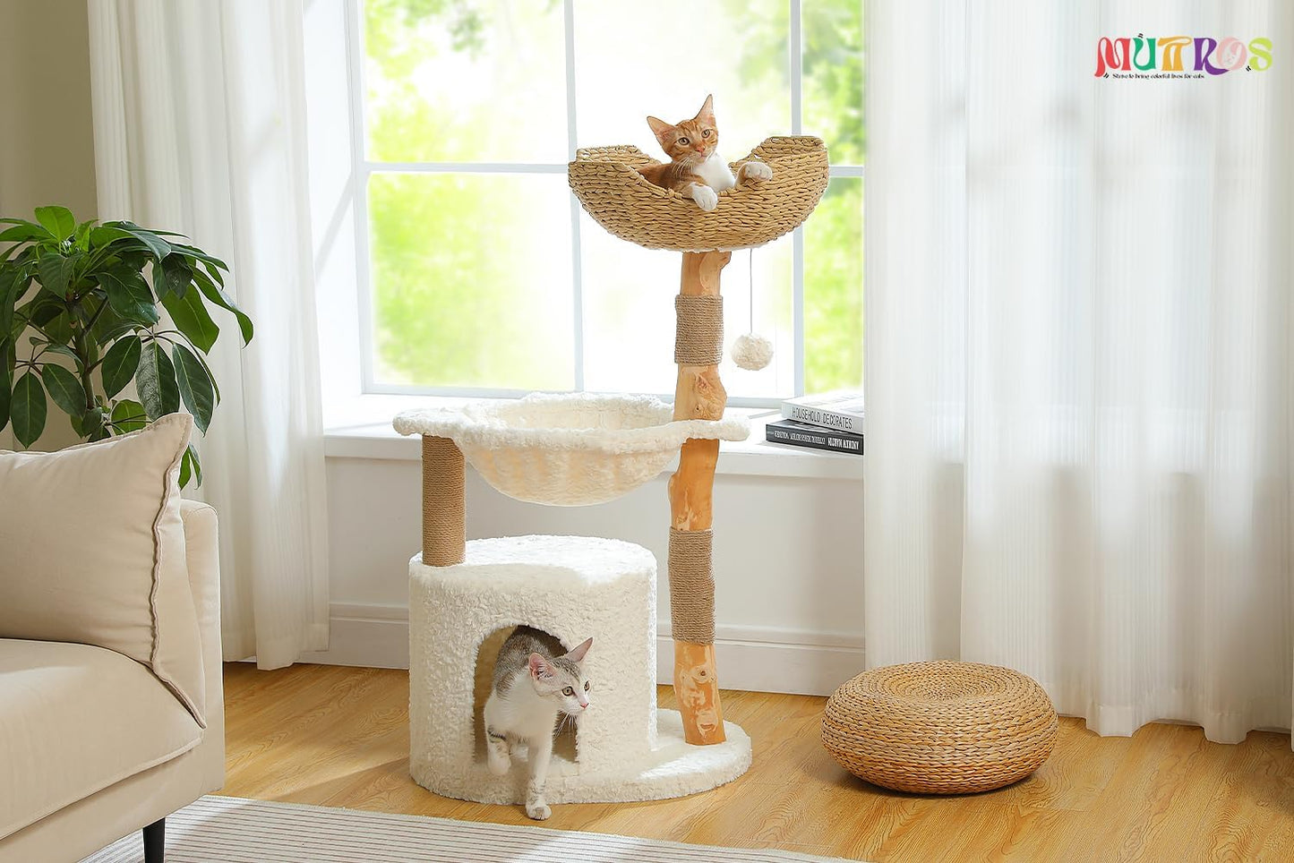 Cactus Cat Tree 40" Cat Tower with Large Metal Carpet Hammock, Cat Scratching Post for Indoor Cats with Condo & Replaceable Toy Ball, Green