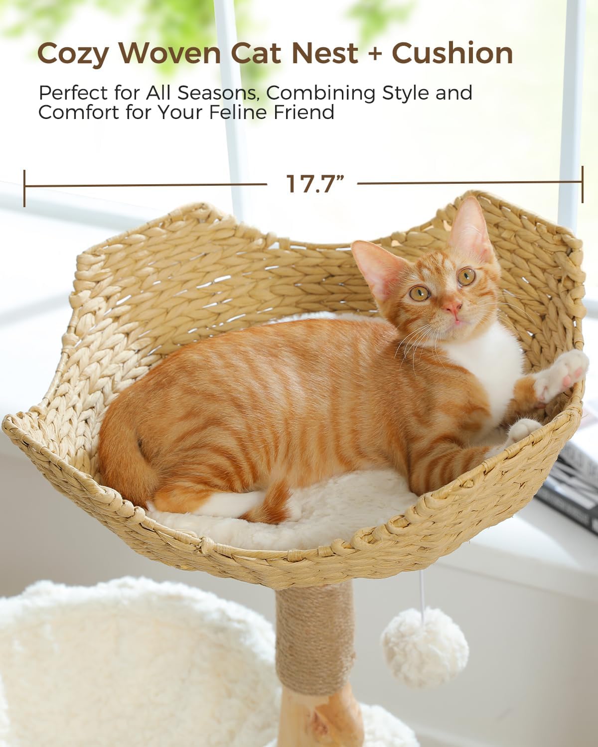 Cactus Cat Tree 40" Cat Tower with Large Metal Carpet Hammock, Cat Scratching Post for Indoor Cats with Condo & Replaceable Toy Ball, Green