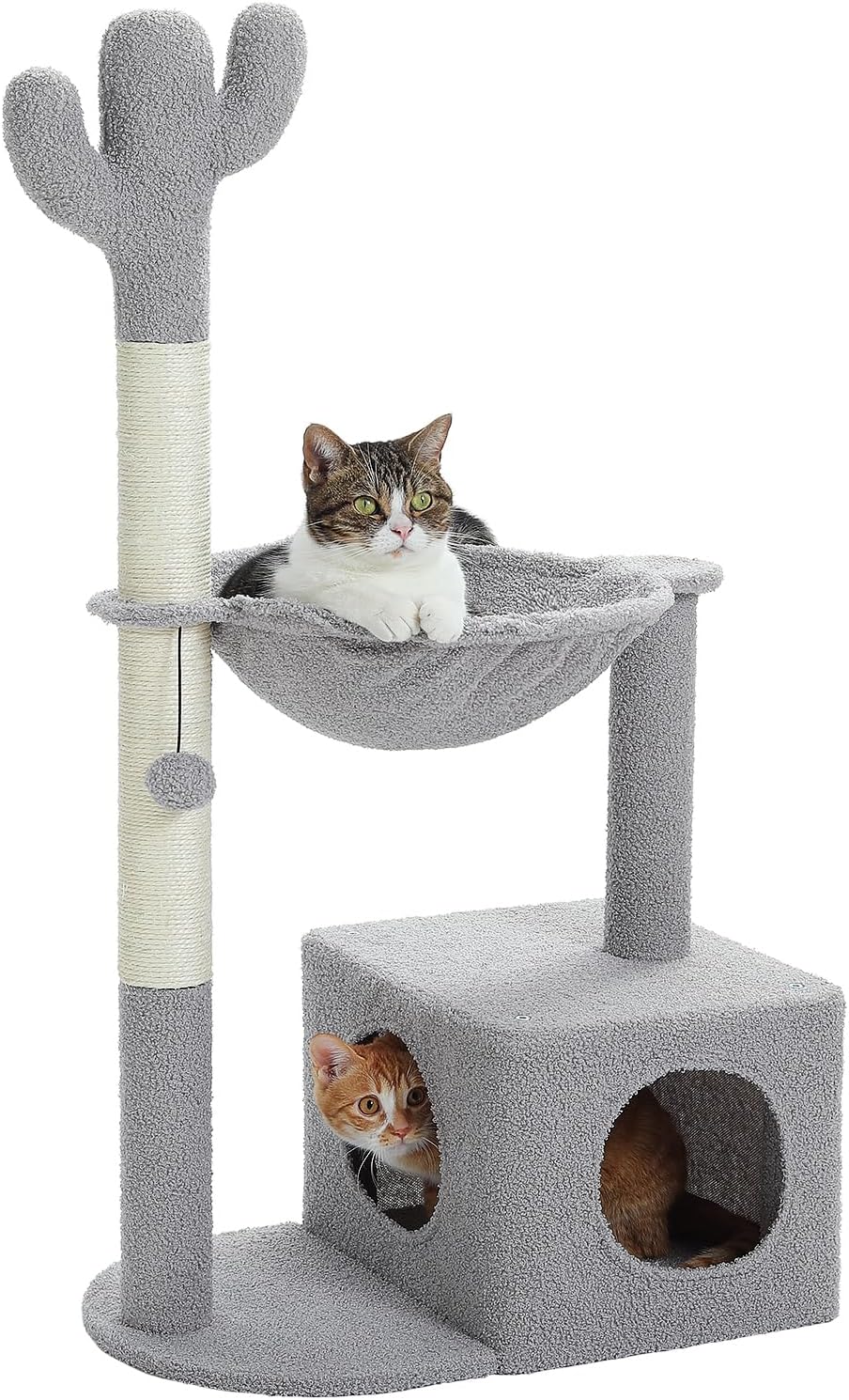 Cactus Cat Tree 40" Cat Tower with Large Metal Carpet Hammock, Cat Scratching Post for Indoor Cats with Condo & Replaceable Toy Ball, Green