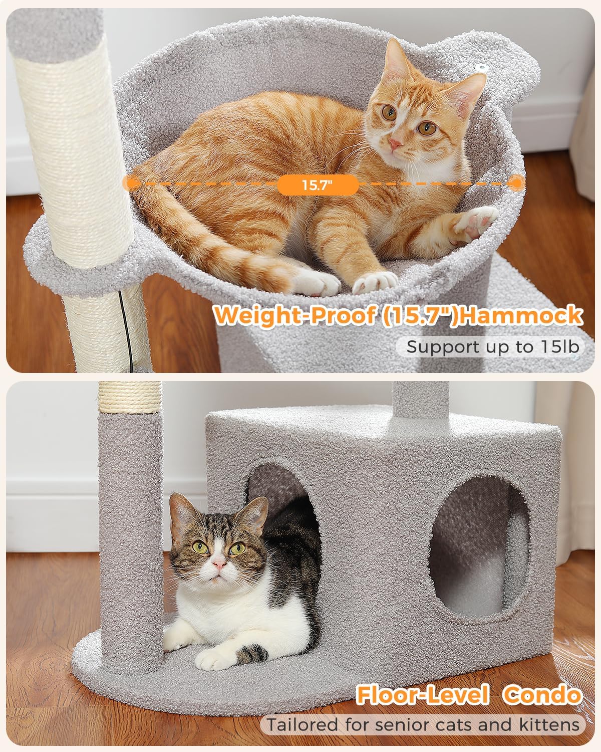 Cactus Cat Tree 40" Cat Tower with Large Metal Carpet Hammock, Cat Scratching Post for Indoor Cats with Condo & Replaceable Toy Ball, Green